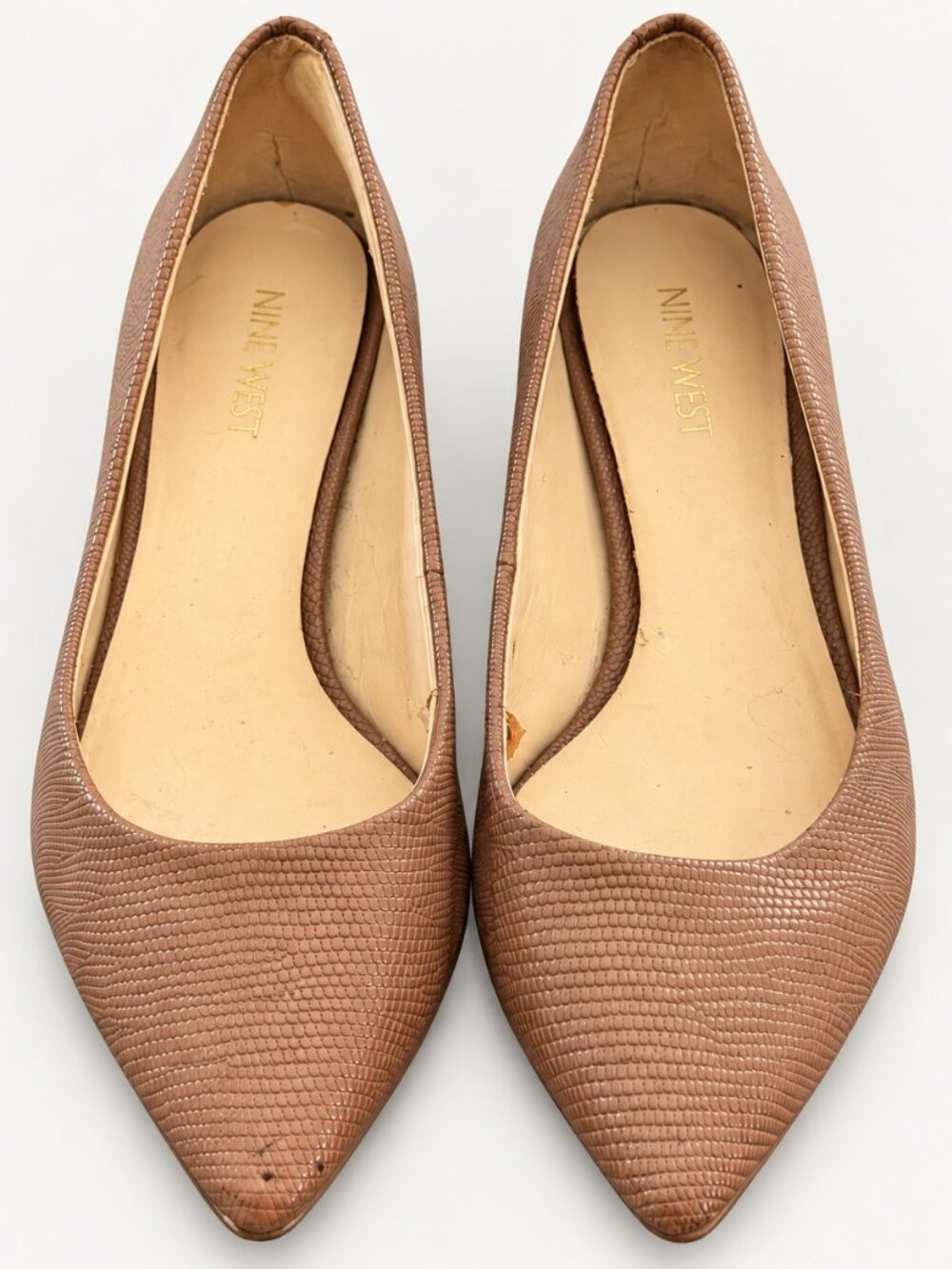 Nine West Tan Reptile Texture Pointed Toe Pumps 7M